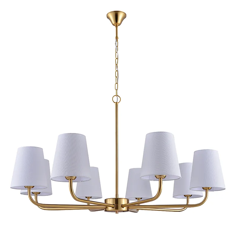 Mässing Beige Tyg Lampskärm Ljuskrona
