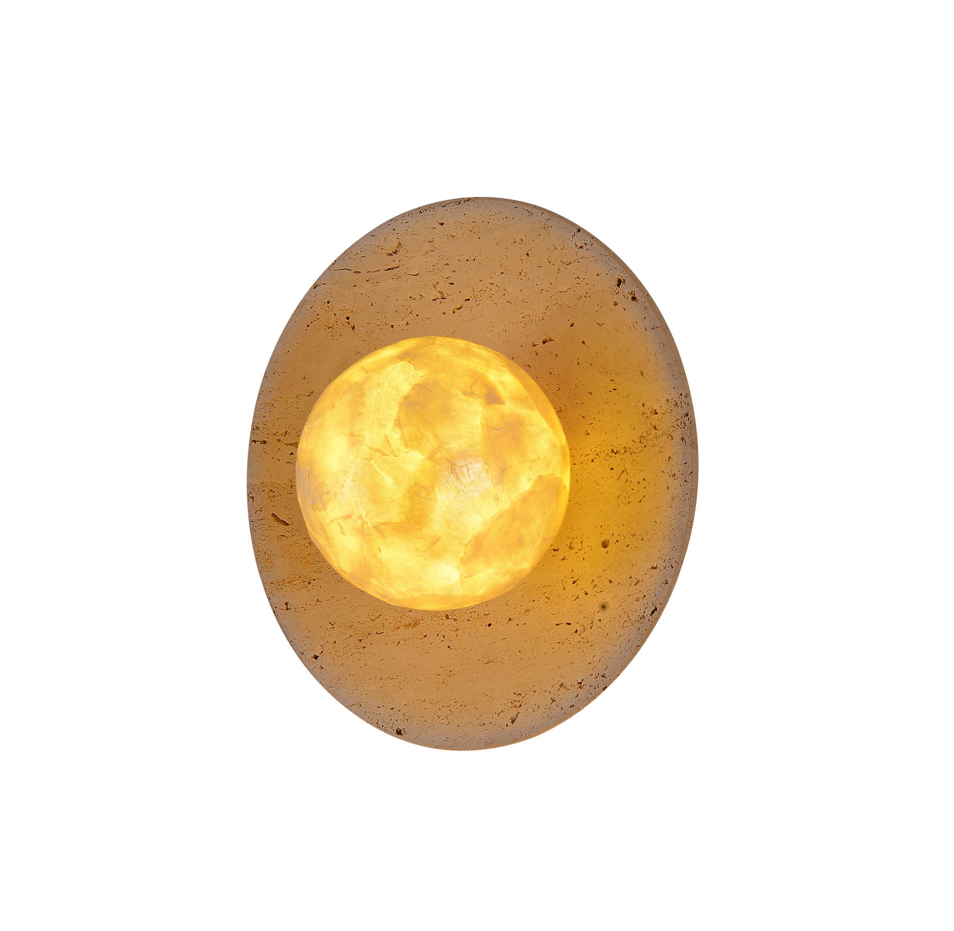 Oval Naturlig Travertin Base Skal Shade Vägglampa