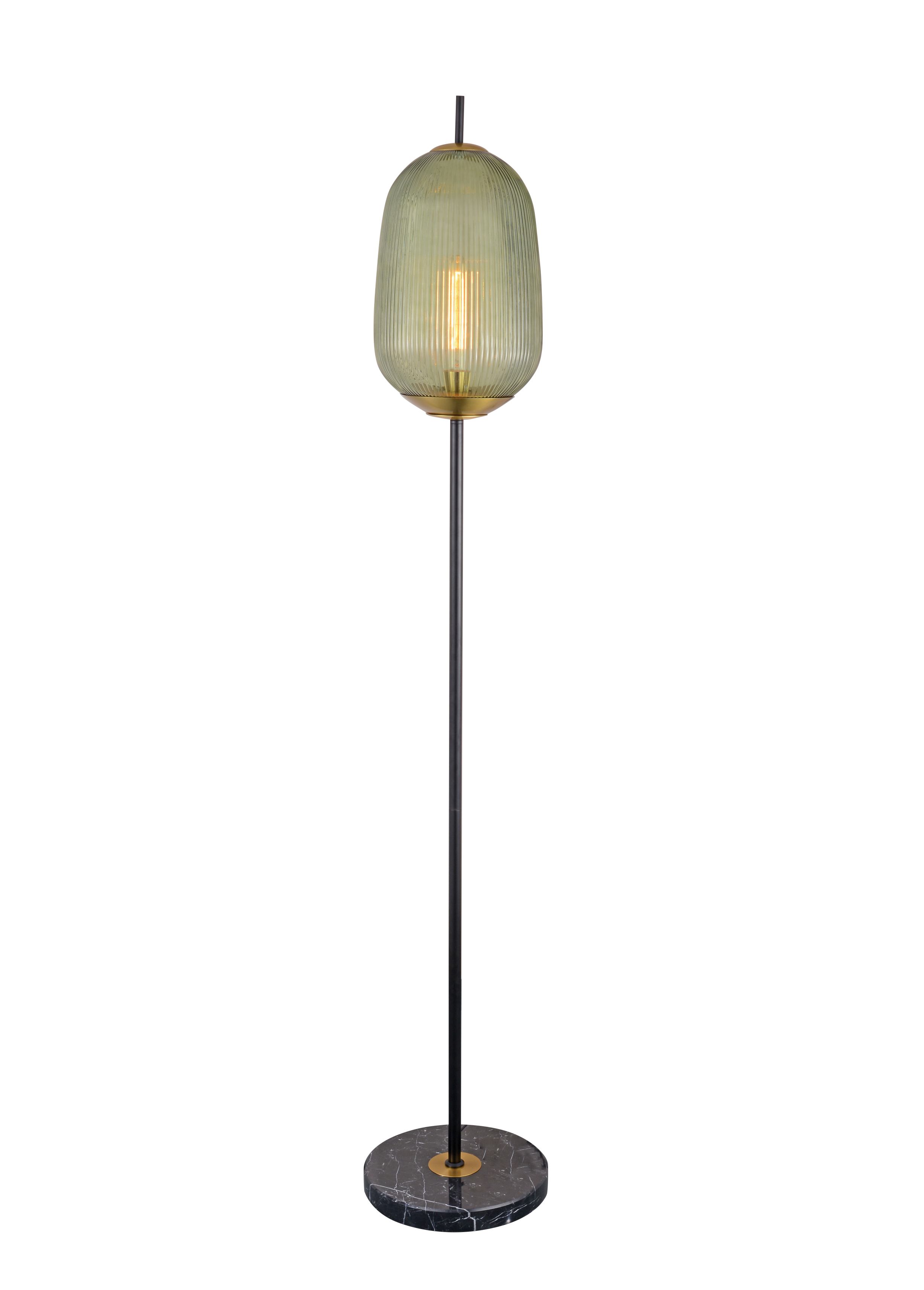 Sage Green Ribbed Glas Marmor Golvlampa