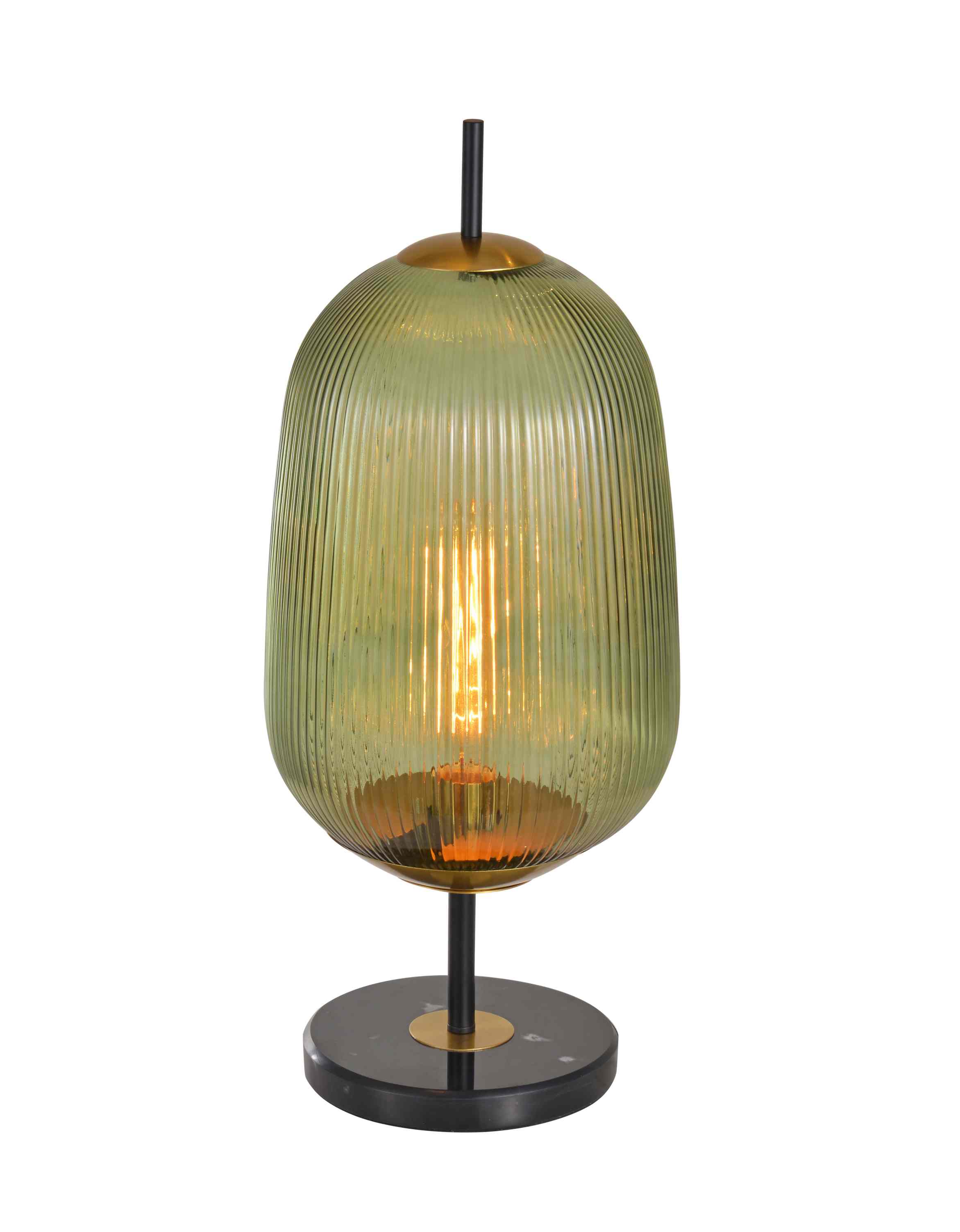 Vintage vertikal ribbad grön glasbordslampa